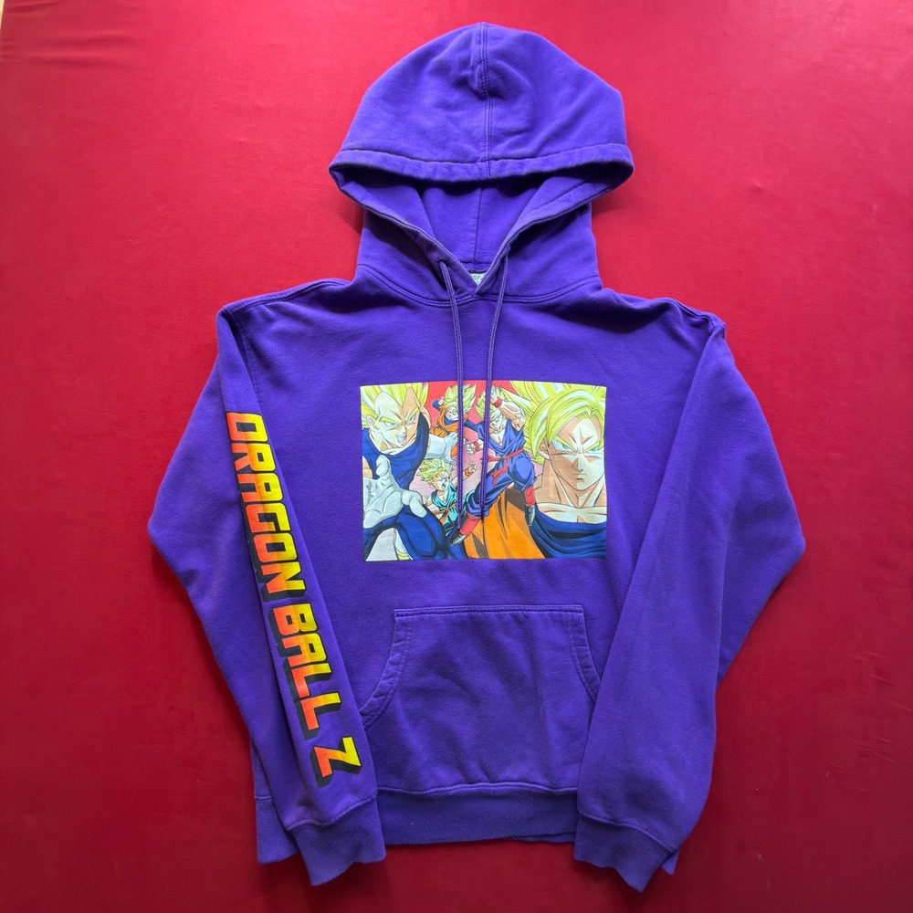 ANIME Dragon‎ Ball Z Purple Graphic Hoodie Mens Small Super Saiyan Goku Vegeta